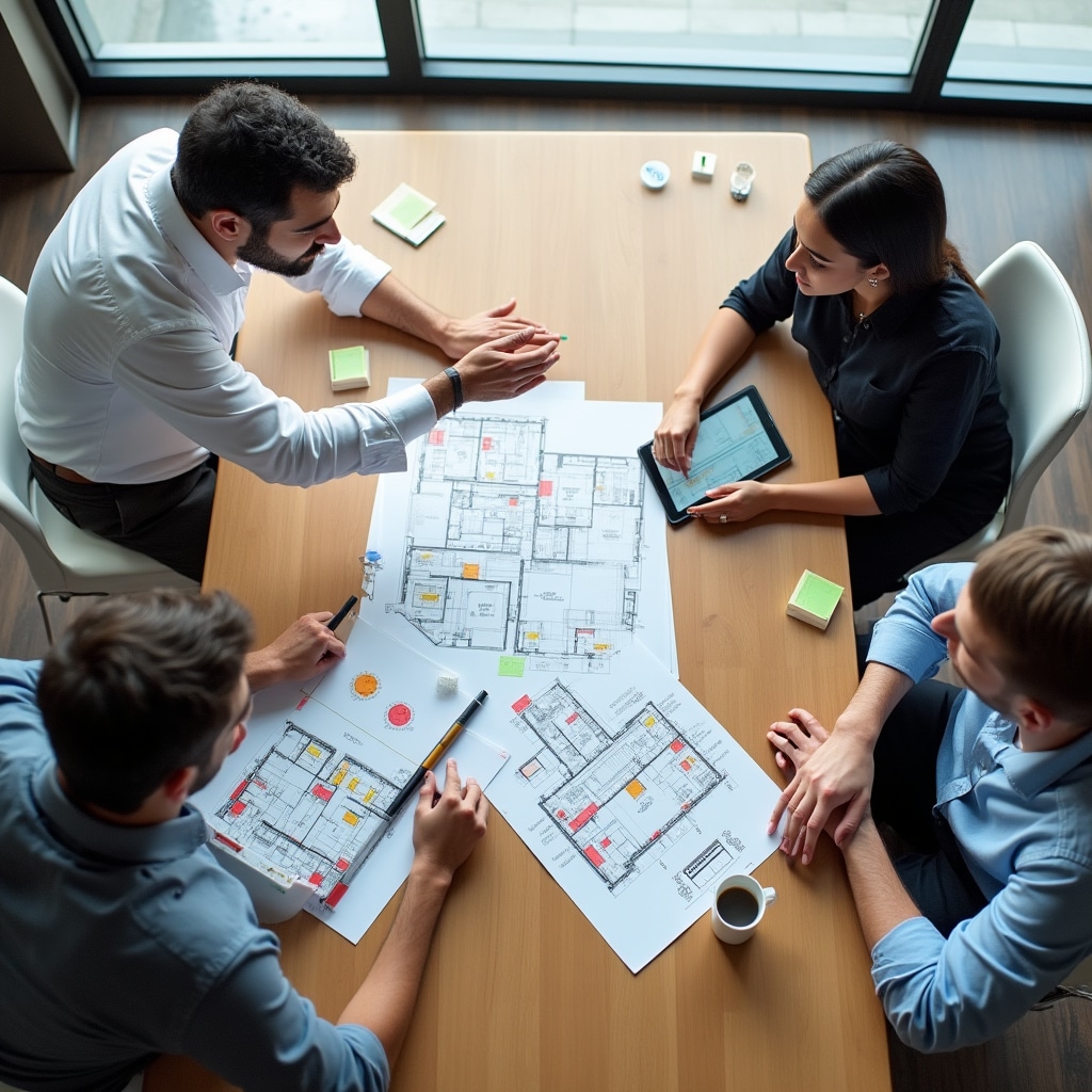 Business consultation meeting discussing warehouse layout plans and inventory strategies