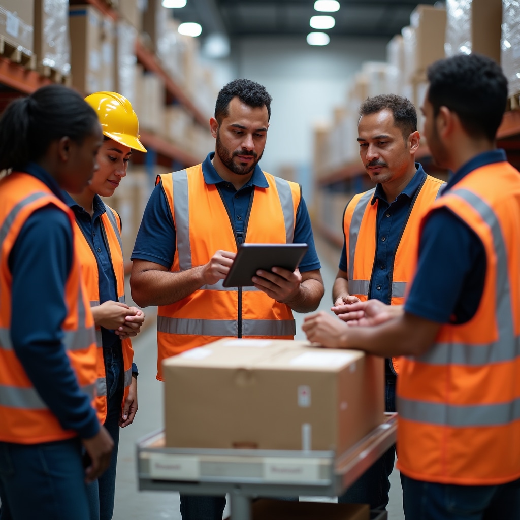 Warehouse staff participating in hands-on inventory management training session